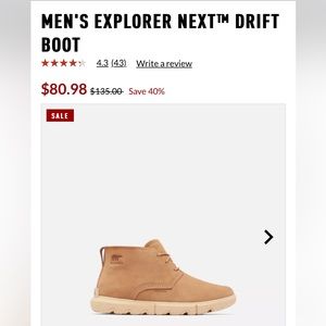 Men’s 11 Sorel Explorer Drift Tan Boots